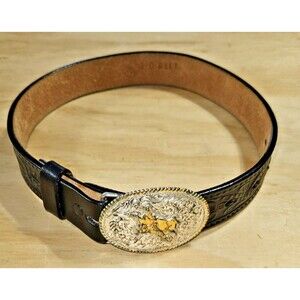 Youth Boys Belt Brown Leather 3D Bull Rider Buckle Silver Gold 20 Inch Western
